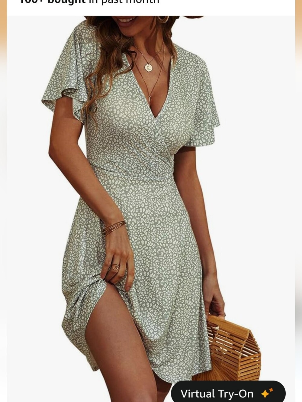 Gray and White Patterned Wrap Dress